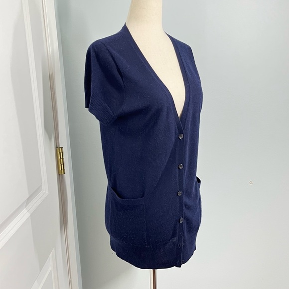 J Crew 100% cashmere navy short sleeves cardigan sweater size M - Picture 7 of 11